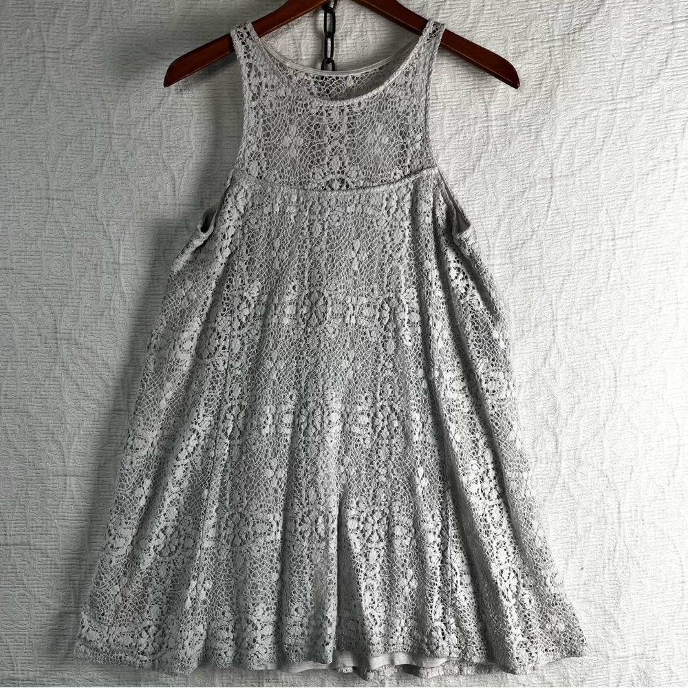 Free People Lace Lined Boho Beachy Cut Out Pull Over Midi Dress White Crochet M